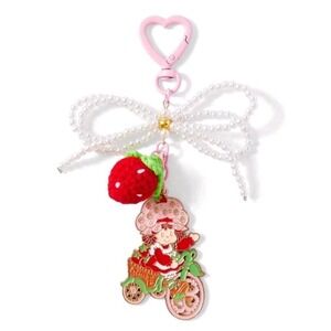 New STRAWBERRY SHORTCAKE Bicycle Keychain Beaded BOW Bag PURSE Charm Key Chain‎